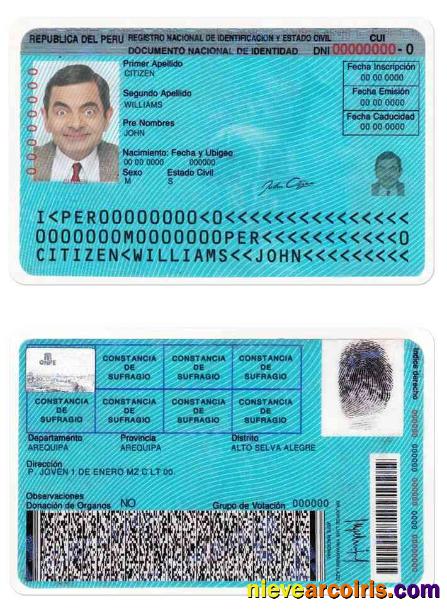 Peru identity card, with fonts, version 2